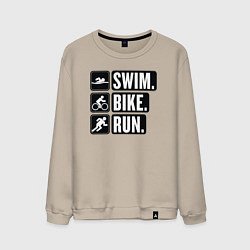 Свитшот хлопковый мужской Swim bike run, цвет: миндальный