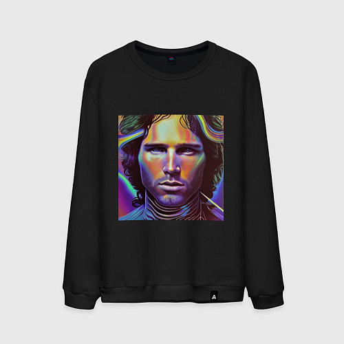 Мужской свитшот Jim Morrison neon portrait art / Черный – фото 1