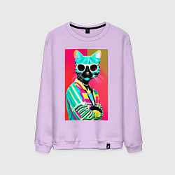 Свитшот хлопковый мужской Cat in sunglasses - pop art, цвет: лаванда