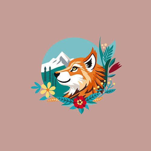 Мужской свитшот Лиса и горы среди цветов / Пыльно-розовый – фото 3