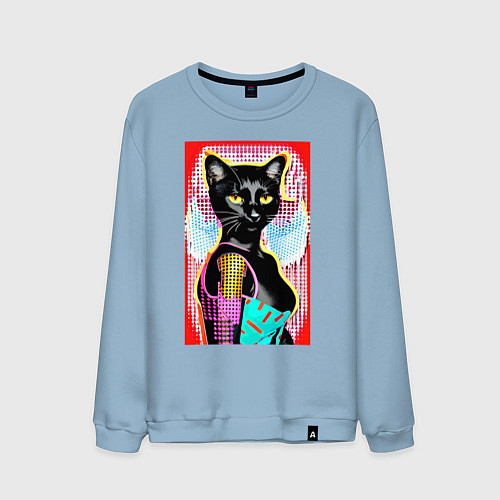 Мужской свитшот Фигуристая чёрная кисуля - поп-арт - нейросеть / Мягкое небо – фото 1