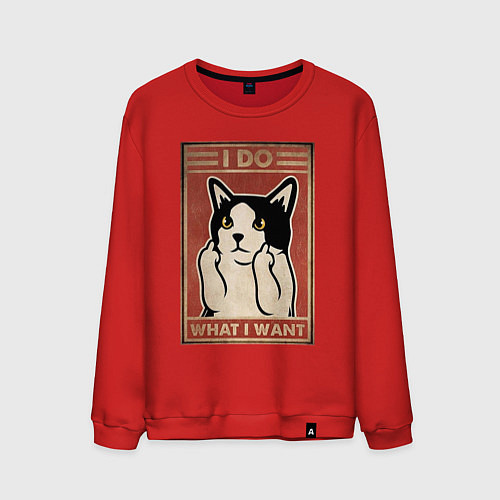 Мужской свитшот I do what I want кот и фак / Красный – фото 1