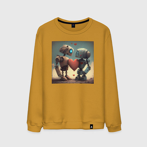 Мужской свитшот Сердце и роботы / Горчичный – фото 1