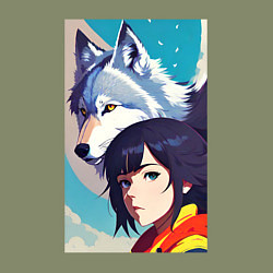 Свитшот хлопковый мужской Girl and wolf - anime - neural network -art, цвет: авокадо — фото 2