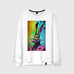 Свитшот хлопковый мужской Модный заяц в розовом прикиде, цвет: белый