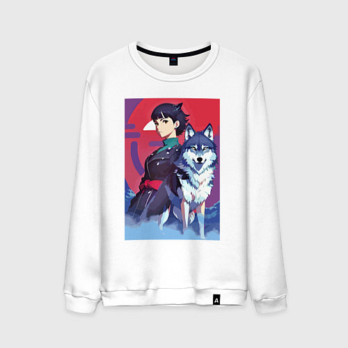 Мужской свитшот Девочка со своим другом волком - аниме / Белый – фото 1