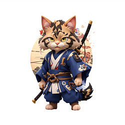 Свитшот хлопковый мужской Котик- самурай - японский стиль, цвет: белый — фото 2