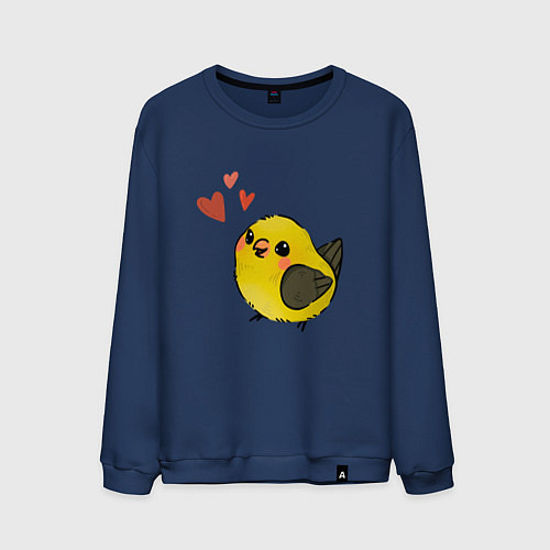 Мужской свитшот Птичка иволга с сердечками / Тёмно-синий – фото 1