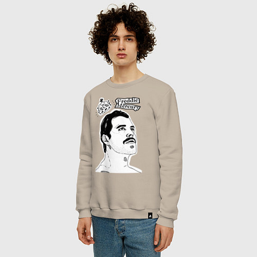 Мужской свитшот Freddie Mercury head / Миндальный – фото 3