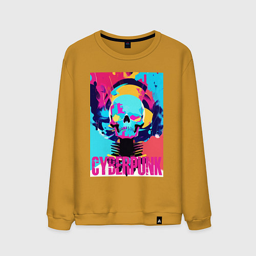 Мужской свитшот Cool skull - cyberpunk - pop art / Горчичный – фото 1