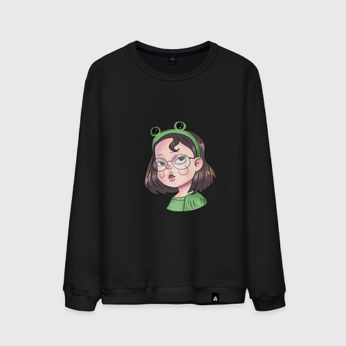 Мужской свитшот Девочка лягушка / Черный – фото 1
