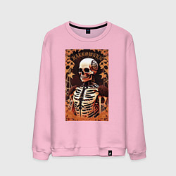 Свитшот хлопковый мужской Gothic skeleton - floral pattern, цвет: светло-розовый