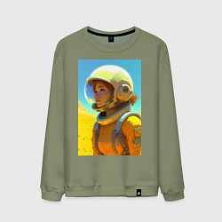 Свитшот хлопковый мужской Девушка-астронавт - нейросеть, цвет: авокадо