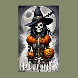 Свитшот хлопковый мужской Witch - skeleton - halloween, цвет: авокадо — фото 2