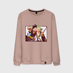 Свитшот хлопковый мужской Луффи и Ророноа Зоро - Ван пис, цвет: пыльно-розовый