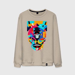 Свитшот хлопковый мужской Funny skull - pop art, цвет: миндальный