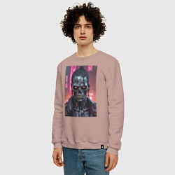 Свитшот хлопковый мужской Зомби зловещий скелет киберпанк, цвет: пыльно-розовый — фото 2