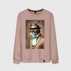 Свитшот хлопковый мужской Портрет кота джентльмена в шляпе, цвет: пыльно-розовый