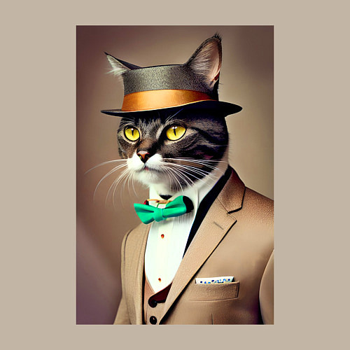 Мужской свитшот Портрет кота джентльмена в шляпе / Миндальный – фото 3