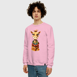 Свитшот хлопковый мужской Весёлый осенний жираф, цвет: светло-розовый — фото 2