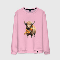 Свитшот хлопковый мужской Буйвол в шарфе, цвет: светло-розовый