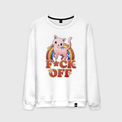 Свитшот хлопковый мужской F*ck off cat retro, цвет: белый