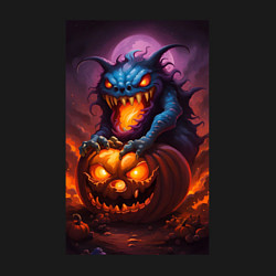 Свитшот хлопковый мужской Огнедышащий монстр на тыкве от нейросети, цвет: черный — фото 2