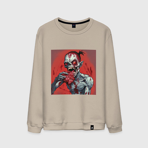 Мужской свитшот Зомби с большими красными глазами ест мясо / Миндальный – фото 1