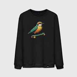 Свитшот хлопковый мужской Птица катается на скейте, цвет: черный