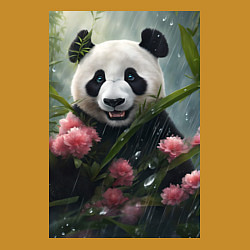 Свитшот хлопковый мужской Панда в цветах под дождём - нейросеть, цвет: горчичный — фото 2