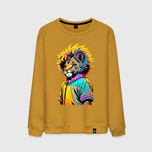 Мужской свитшот Прикольный львёнок - поп-арт / Горчичный – фото 1