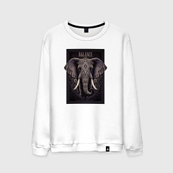 Свитшот хлопковый мужской Слон с красивыми узорами, цвет: белый