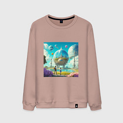 Свитшот хлопковый мужской Счастливый мир будущего, цвет: пыльно-розовый