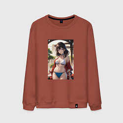 Свитшот хлопковый мужской Девушка в аниме стиле, цвет: кирпичный