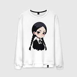 Свитшот хлопковый мужской Уэнсдей Аддамс в аниме стиле, цвет: белый