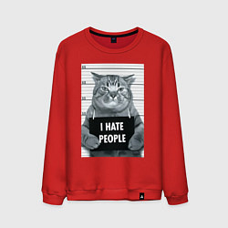 Свитшот хлопковый мужской Кот преступник уголовник с табличкой, цвет: красный