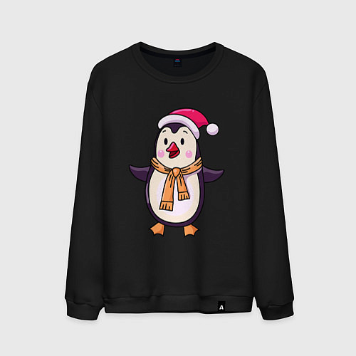 Мужской свитшот Праздничный пингвин / Черный – фото 1