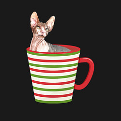 Свитшот хлопковый мужской Сфинкс в новогодней полосатой кружке, цвет: черный — фото 2