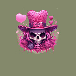 Свитшот хлопковый мужской Розовый череп с розовой шляпой ведьмы, цвет: авокадо — фото 2