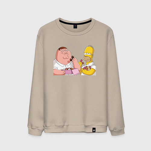 Мужской свитшот Питер и Гомер едят пончики / Миндальный – фото 1