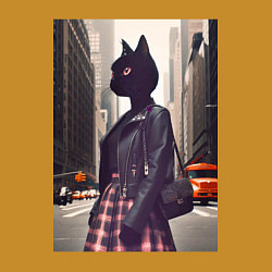 Свитшот хлопковый мужской Cat fashionista - New York - ai art, цвет: горчичный — фото 2