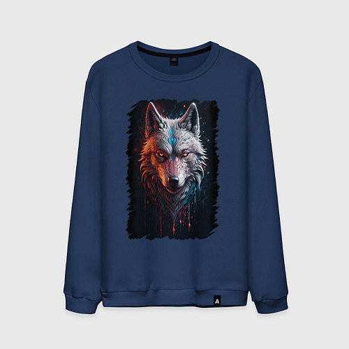 Мужской свитшот Психоделический волк / Тёмно-синий – фото 1