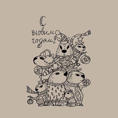 Мужской свитшот Новогодняя семья капибары - раскраска / Миндальный – фото 3