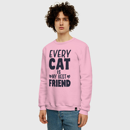 Мужской свитшот Every cat is my best friend / Светло-розовый – фото 3