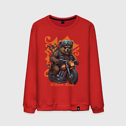Свитшот хлопковый мужской Медведь байкер на мотоцикле, цвет: красный
