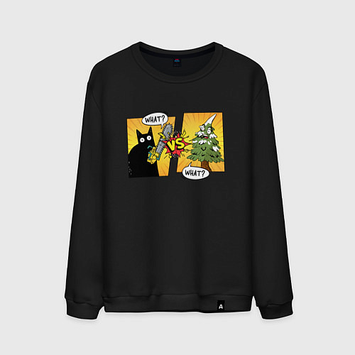 Мужской свитшот Кот против елки / Черный – фото 1