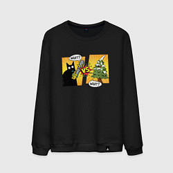 Свитшот хлопковый мужской Кот против елки, цвет: черный