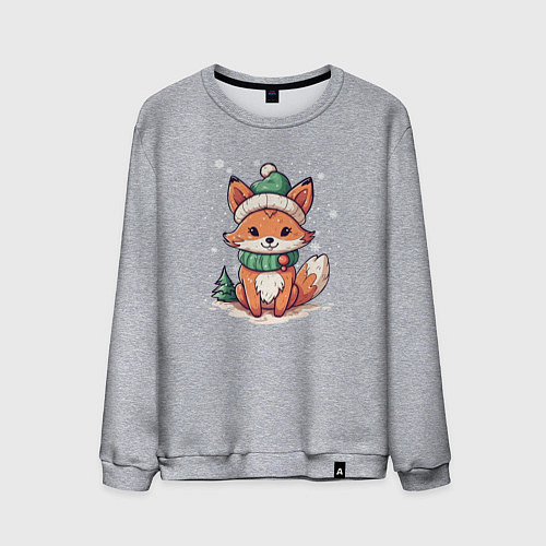 Мужской свитшот Милая новогодняя лисичка / Меланж – фото 1