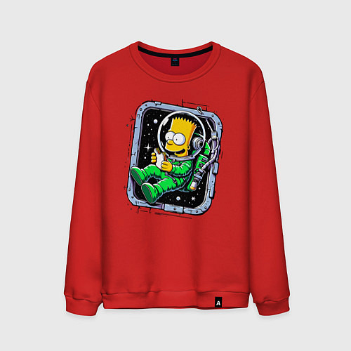 Мужской свитшот Барт Симпсон с сэндвичем в космосе - нейросеть / Красный – фото 1