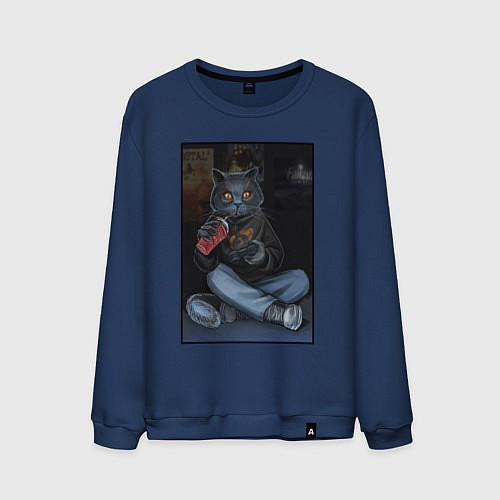 Мужской свитшот Кот - задрот / Тёмно-синий – фото 1